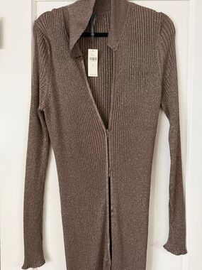 Anthropologie Metallic Ribbed Longline Cardigan - Brown